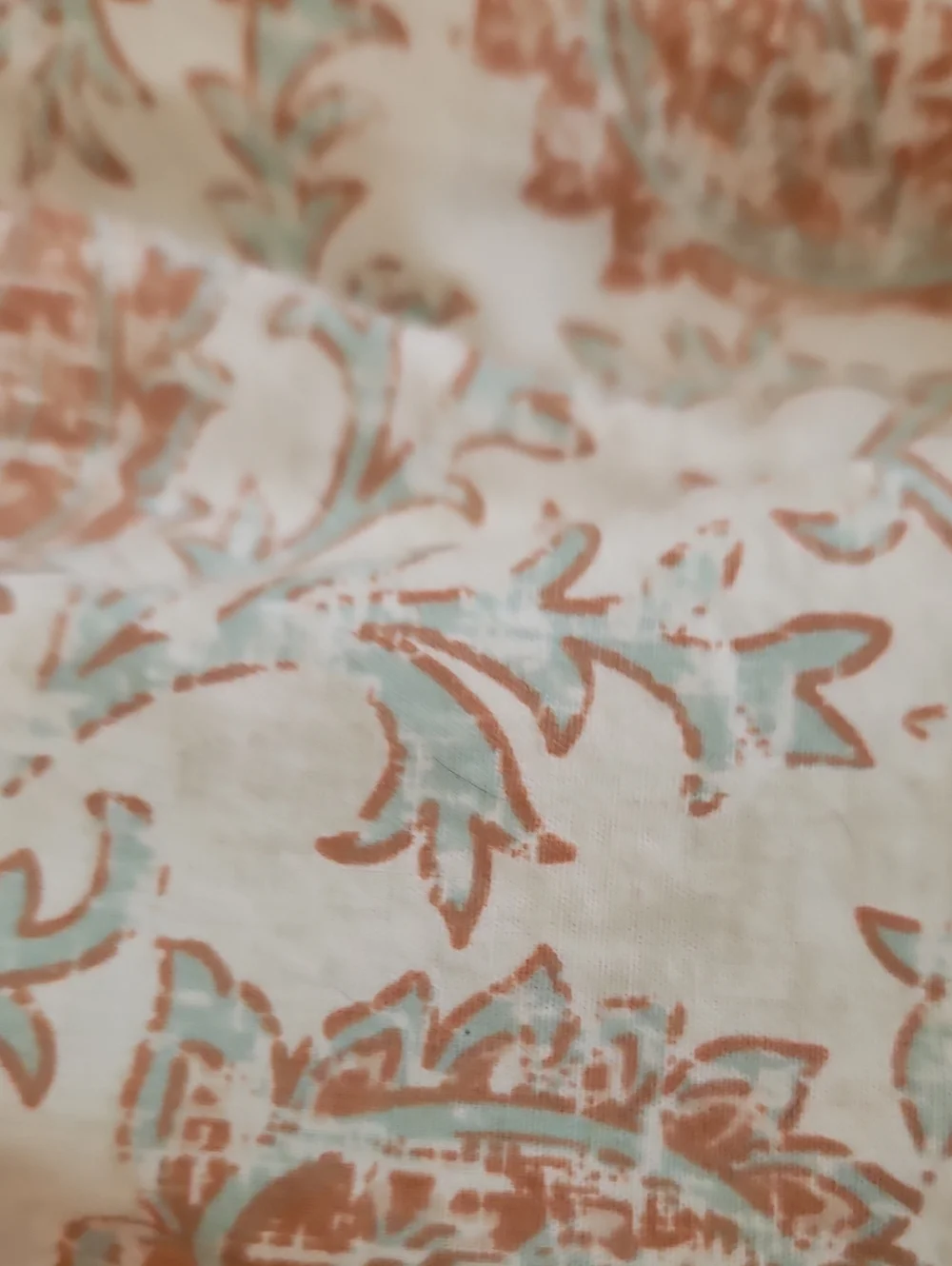 Floral Print Lightweight White Top with Mint and Rust Accents